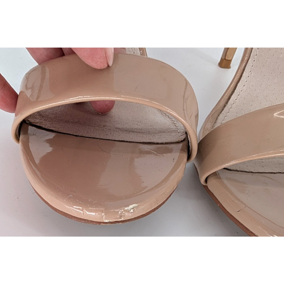 Steve Madden Silly Ankle Strap Nude Beige‎ Patent Leather Heeled Glam Sandals 8 - Picture 4 of 10